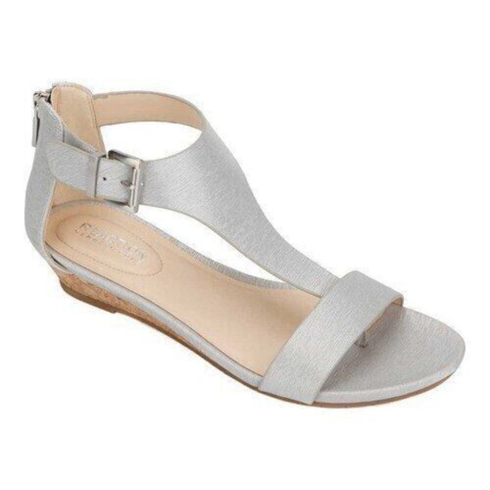 REACTION Kenneth Cole "Great Viber" Silver Women  NEW sandal low wedge